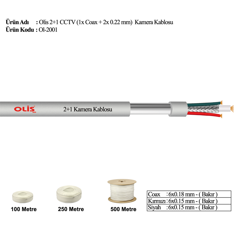 OL-2001 2+1 CCTV Kamera Görüntü Kablosu