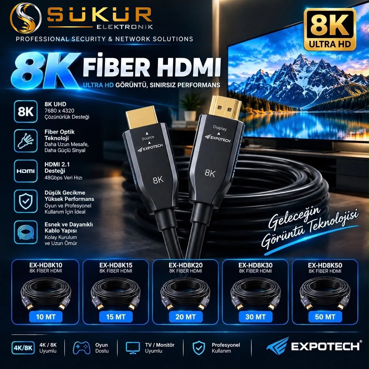 EXPOTECH 8K FİBER HDMI 20MT
