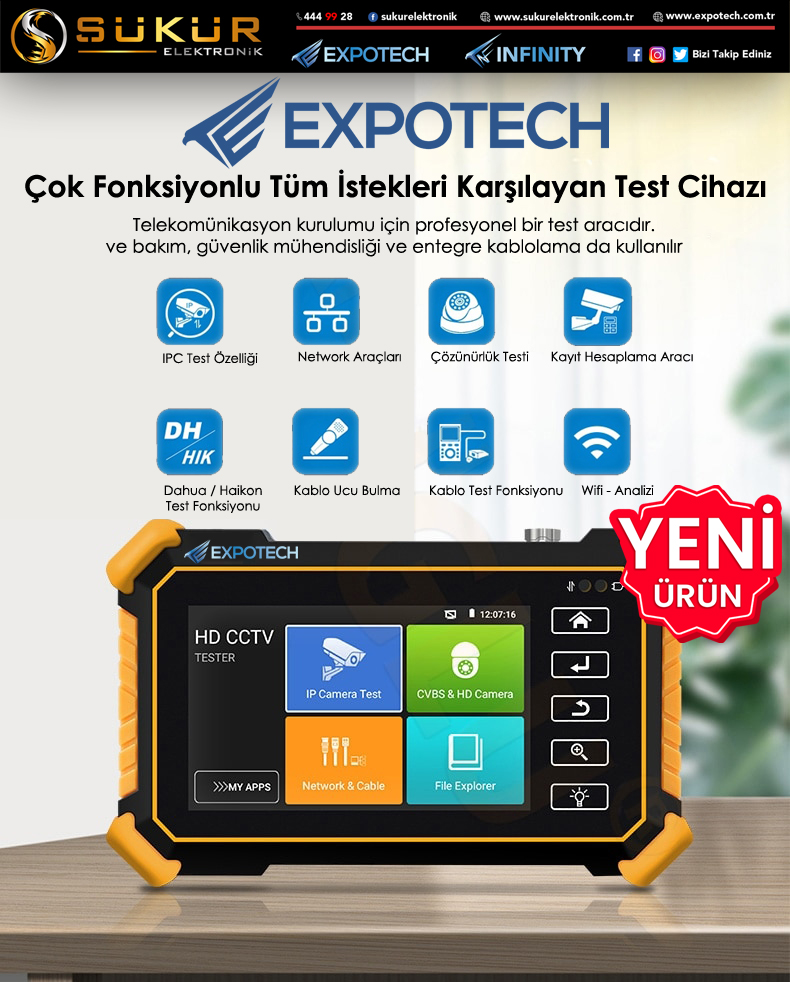 EX-1910IP IP AHD TVI CVBS Kamera Test Cihazı